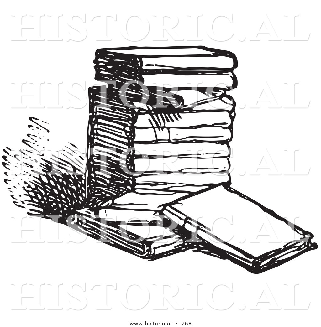 Historical Vector Illustration of a Stack of Old Books - Black and