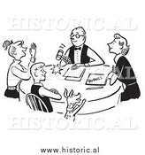 Clipart of a Happy Family Discussing Budget - Black and White Drawing by Al