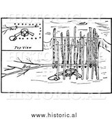 Clipart of a Set Beaver Trap Under Ice with Multiple Views - Black and White by Al