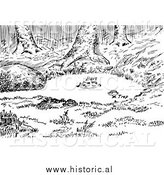 Clipart of a Set Fox Water Trap - Black and White by Al