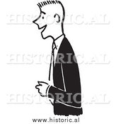 Clipart of a Smiling Young Man Wearing a Suit While Standing and Looking Engaged - Retro Black and White Design by Al