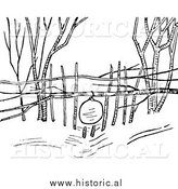 Clipart of a Snowshoe Rabbit Snare Trap - Black and White Drawing by Al