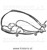 Clipart of a Trussed Turkey Ready for Roasting - Black and White Line Drawing by Al