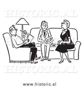 January 19th, 2014: Clipart of Adults Sitting with Nervous Teenager in the Livingroom - Black and White Drawing by Al