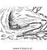 Clipart of an Animal Trap Set in Front of a Den - Black and White Drawing by Al