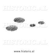 Clipart of Four Snowshoe Rabbit Tracks in Snow - Black and White Drawing by Al