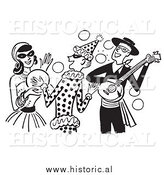 Clipart of People Having Fun at a Halloween Costume Party - Black and White Drawing by Al