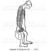 Historical Cartoon Illustration of an Embarassed Businessman Wearing Boxers - Outlined Version by Al