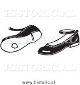 January 1st, 2014: Historical Clipart of a Girl's Pair of Old Worn Shoes - Black and White by Al
