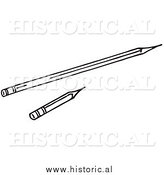 Historical Clipart of a Long and Short Pencils - Black and White Outline by Al