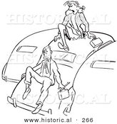 Historical Illustration of a Angry Cartoon Woman Screaming at a Man for Parking Too Close to Other Cars - Outlined Version by Al