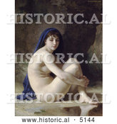 Historical Illustration of a Bather Woman with a Cloth over Her Head, Seated Nude by William-Adolphe Bouguereau by Al