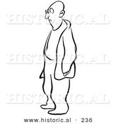 Historical Illustration of a Cartoon Man Standing and Waiting - Outlined Version by Al