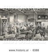 Historical Illustration of a Child and Men Tending to Race Horses in a Stable by Al