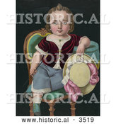 Historical Illustration of a Child Sitting in a Chair, Holding a Riding Crop and Hat by Al