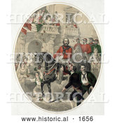 Historical Illustration of a Crowd Watching Giuseppe Garibaldi on Horseback in Naples, Italy by Al