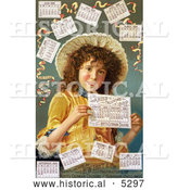 Historical Illustration of a Curly Haired Girl Surrounded by Calendars in 1889 by Al