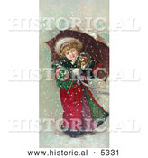 Historical Illustration of a Girl and Dog in Snow Storm by Al