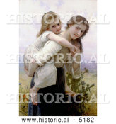 Historical Illustration of a Girl Carrying Her Little Sister on Her Back, Not Too Much to Carry by William-Adolphe Bouguereau by Al