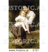 Historical Illustration of a Girl Holding Her Little Sister, Big Sis by William-Adolphe Bouguereau by Al