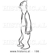 Historical Illustration of a Grumpy Cartoon Man Standing - Outlined Version by Al