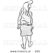 Historical Illustration of a Happy Teenage Girl Smiling with Hairy Legs - Outlined Version by Al