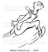 Historical Illustration of a Late Cartoon Businessman Running Real Fast - Outlined Version by Al