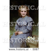 Historical Illustration of a Little Girl Picking Daisy Flowers by William-Adolphe Bouguereau by Al