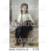 Historical Illustration of a Little Girl Sewing by William-Adolphe Bouguereau by Al