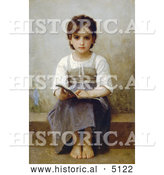 Historical Illustration of a Little Girl with an Open Book, the Difficult Lesson by William-Adolphe Bouguereau by Al