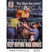 Historical Illustration of a Male and Female Riveters Working on a Plane Engine - the Sky's the Limit! - Keep Buying War Bonds by Al