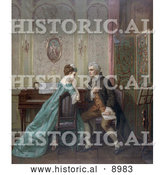 Historical Illustration of a Man Proposing Marriage to a Woman While Sitting at a Piano by Al