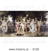 Historical Illustration of a Nude Men, Women and Centaurs Dancing, the Youth of Bacchus, by William-Adolphe Bouguereau by Al