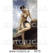 Historical Illustration of a Nude Woman Leaning on a Rock, After the Bath, by William-Adolphe Bouguereau by Al