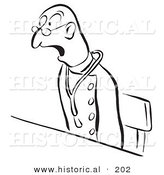 Historical Illustration of a Shocked Cartoon Doctor Sitting with His Mouth Wide Open - Outlined Version by Al