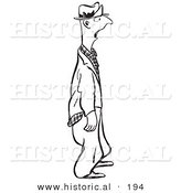 Historical Illustration of a Shocked Cartoon Man Standing with His Mouth Wide Open - Outlined Version by Al