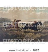 Historical Illustration of a White Man Chasing a Native American Indian, Both on Horseback by Al