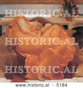Historical Illustration of a Woman Sleeping in an Orange Gown Flaming June by Frederic Lord Leighton by Al