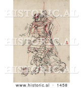 Historical Illustration of a Wounded Japanese Samurai Warrior Drinking Sake from a Bowl by Al