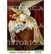 Historical Illustration of an Angel Rocking a Baby Cradle by Al