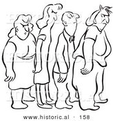 Historical Illustration of an Angry Group of Cartoon Styled Men and Women Standing in a Line - Outlined Version by Al