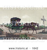 Historical Illustration of an Exhausted Horse Pulling Deacon Jones in a Carriage, While a Man in a Horsedrawn Sulky Quickly Gains on Them in the Background by Al