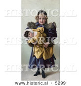 Historical Illustration of an Innocent Little Girl Holding Her Toy Doll by Al