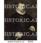 Historical Illustration of Christopher Columbus Seated in a Chair with His Body Slightly to the Right and His Head Looking Towards the Viewer by Al
