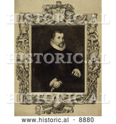 Historical Illustration of Christopher Columbus Seated with an Intricate Frame an Engraving by Dawson, C 1892 by Al