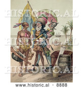 Historical Illustration of Christopher Columbus Speaking to a Native Man During the Landing of Columbus at San Salvador in 1492 by Al