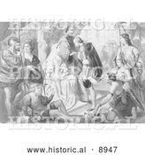 Historical Illustration of Columbus Being Greeted by King Ferdinand and Queen Isabella - Black and White Version by Al