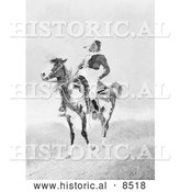 Historical Illustration of Comanche Indian on an American Paint Horse 1890 - Black and White Version by Al