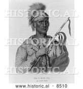 Historical Illustration of Ioway Native American Indian Chief, Ne-O-Mon-Ne - Black and White Version by Al