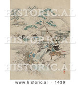 Historical Illustration of Japanese Samurai Warriors Raiding a Community by Al